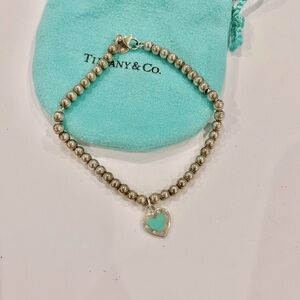 Tiffany & Co. Silver Bead Bracelet with Blue enamel Love Heart